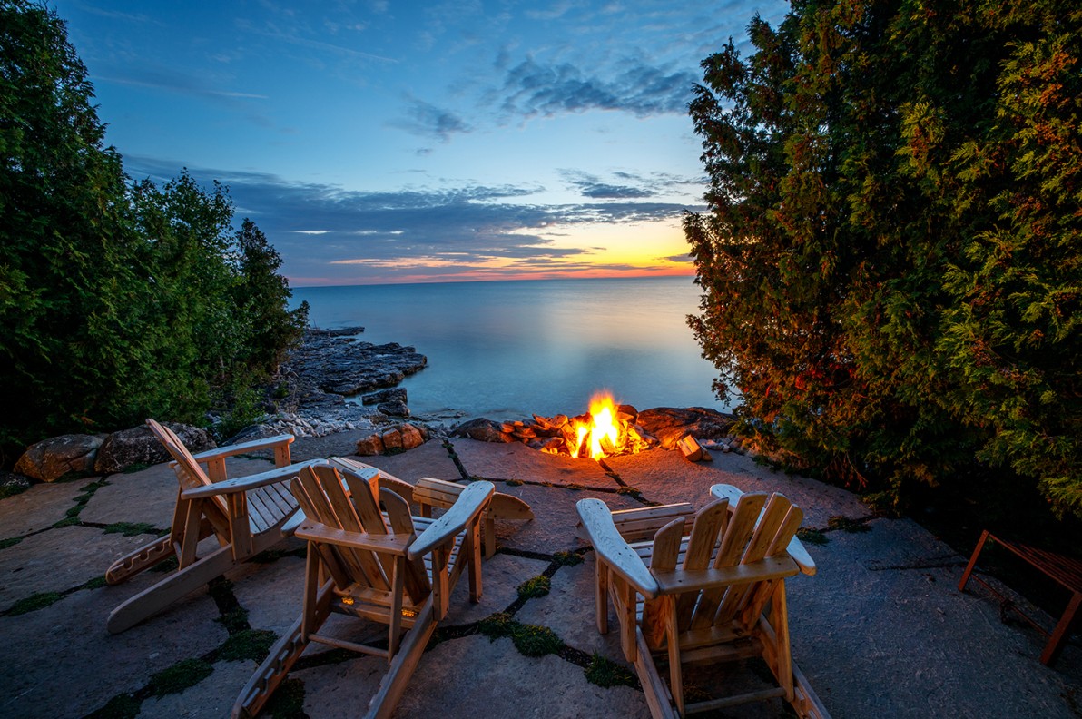 fire pit overlooking lake