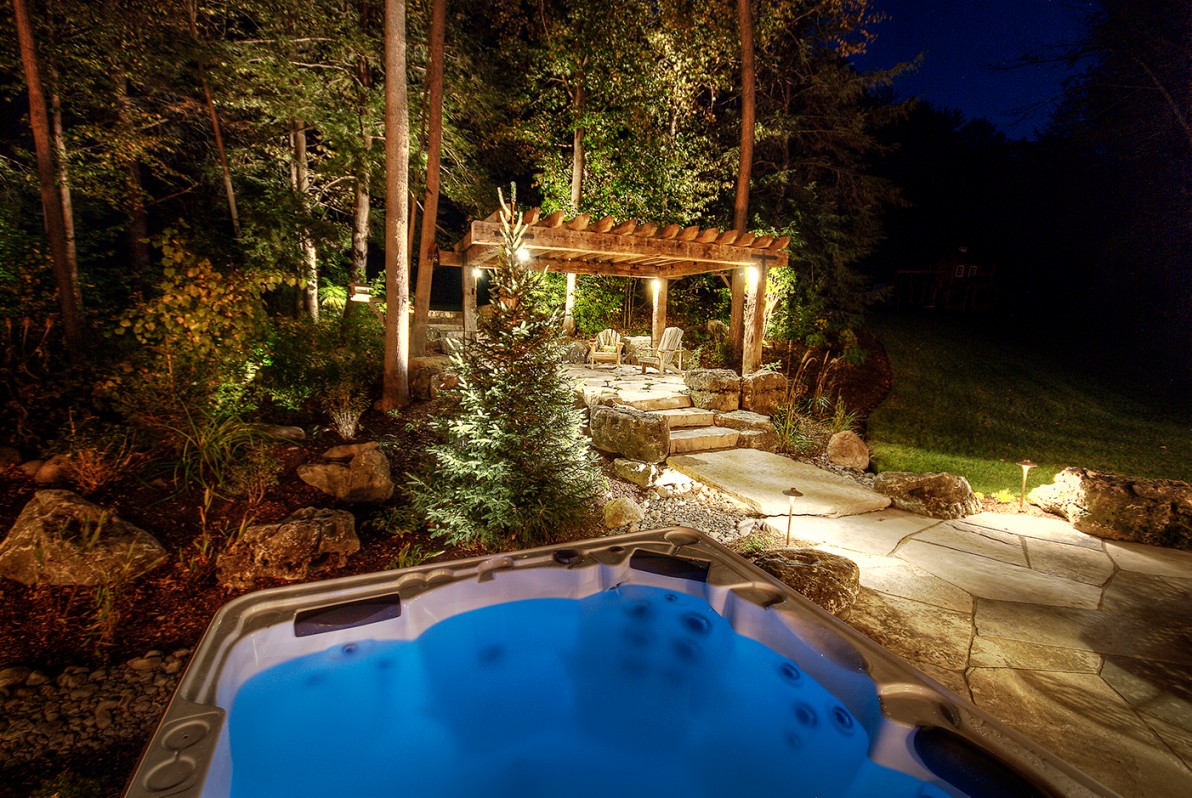 light up patio and hot tub at night