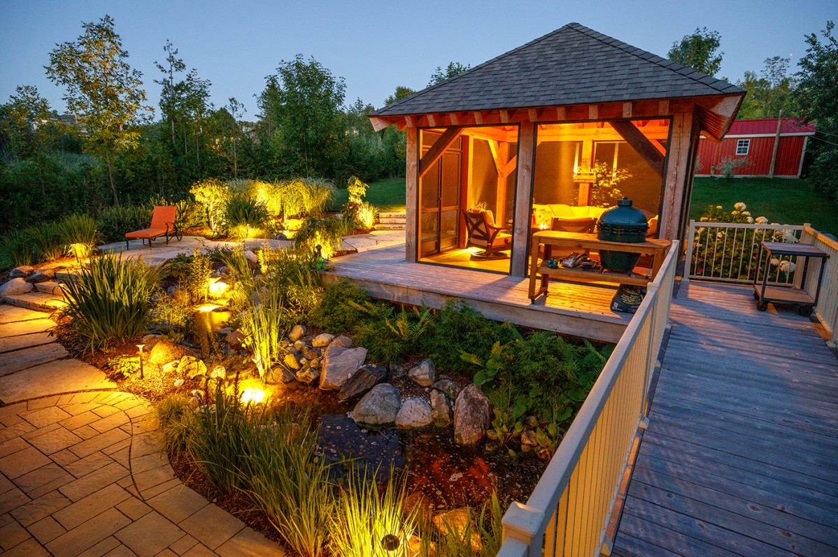 pond and gazebo light up