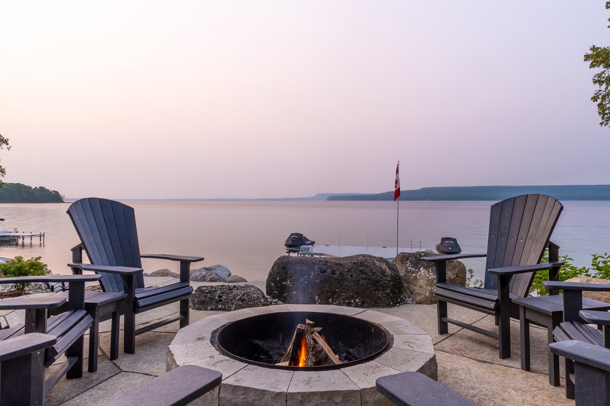 fire pit with lake view