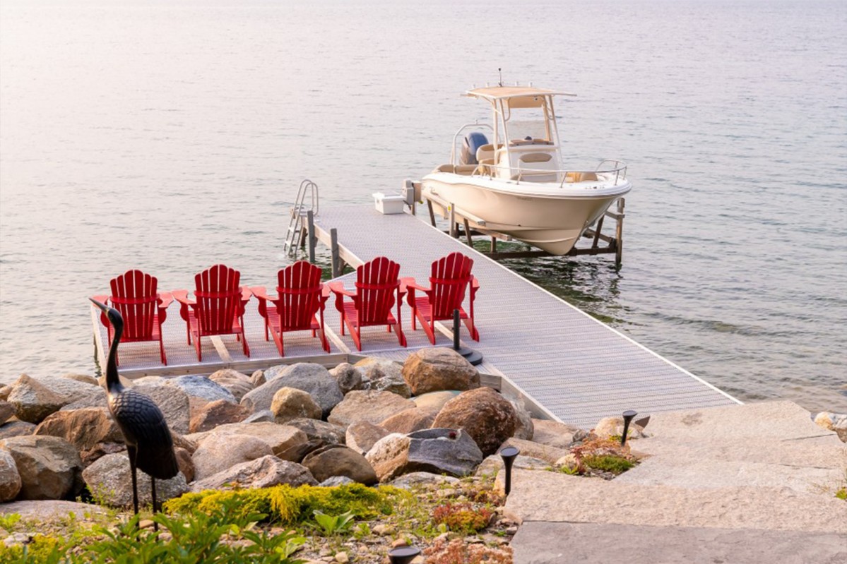 Summertime by a dock & boat.